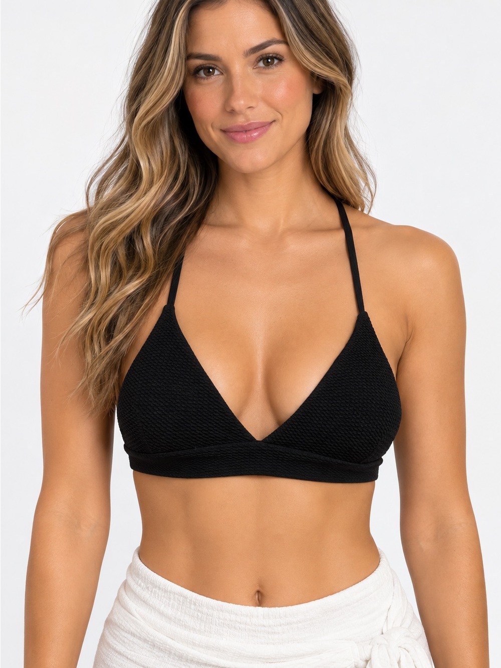 Small Black Padded Crop Top Bralette Strappy Cross Back Tie S